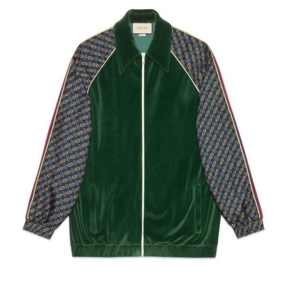 HOST PIC 🥳Gucci Bi-material Scarf Print Track Jacket - Green